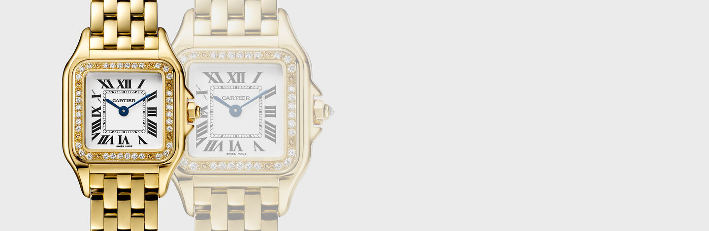 Square steel and gold watch with gold and diamond bezel