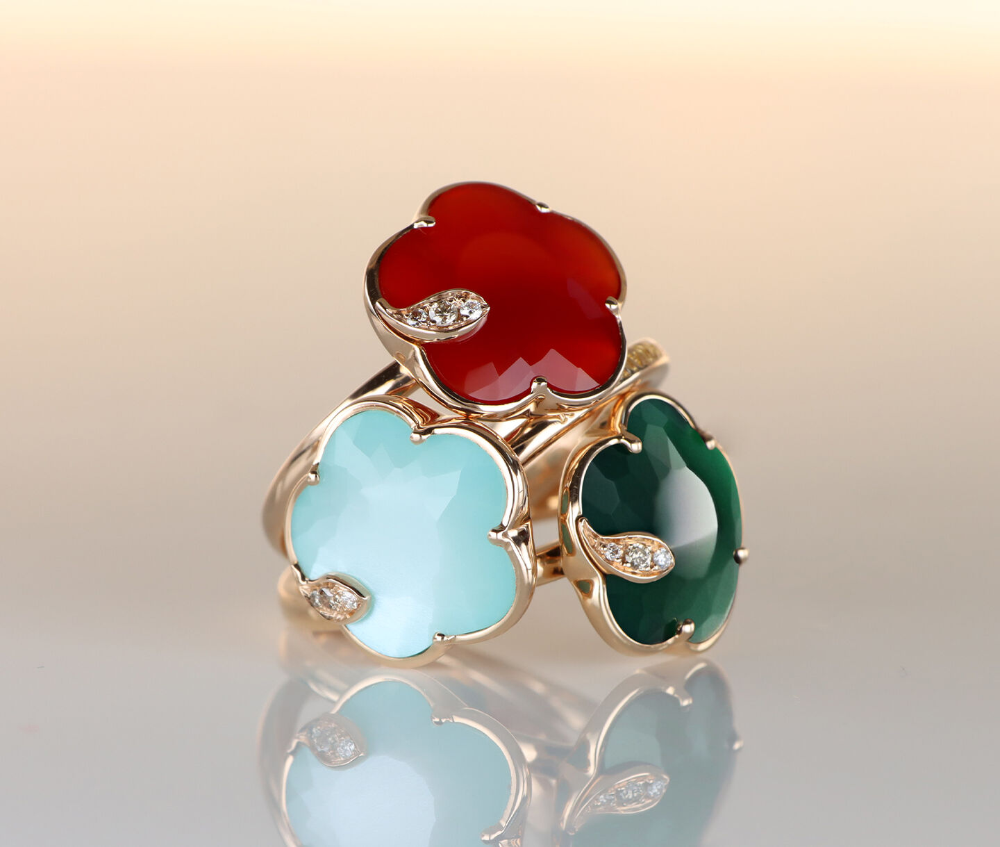 Three Pasquale Bruni Petit Joli rings stacked