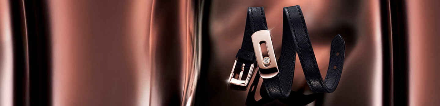 Messika My Move black leather and yellow gold diamond bracelet