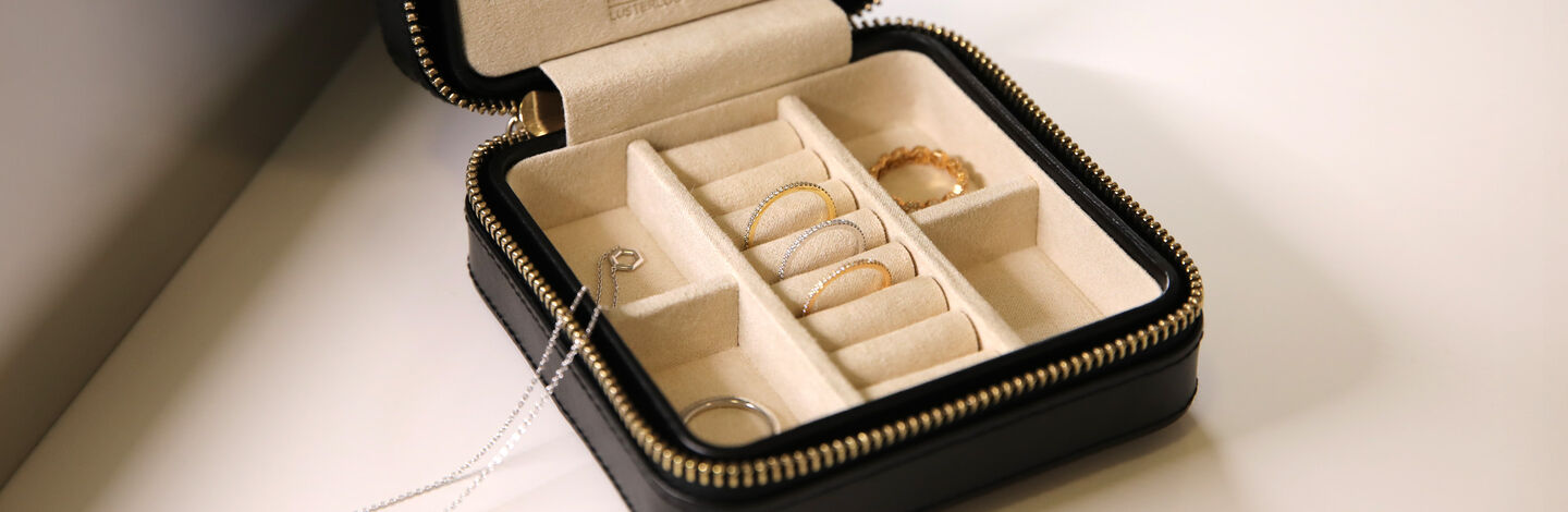 Jewellery in a WOLF jewellery travel case.