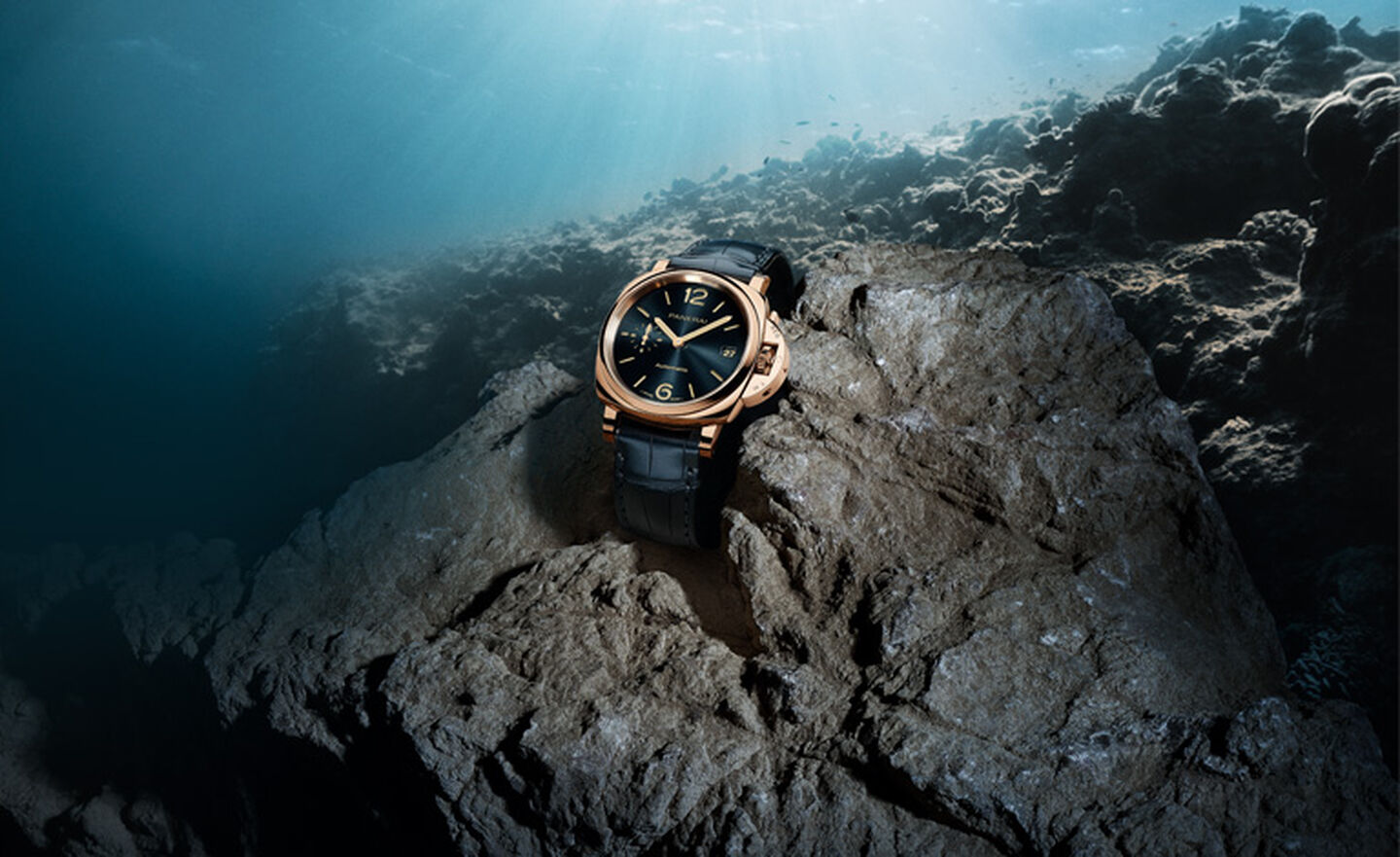 Panerai Luminor on a rock underwater
