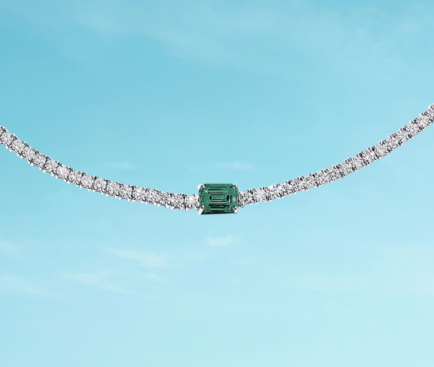 Birks Essentials emerald and diamond line necklace.