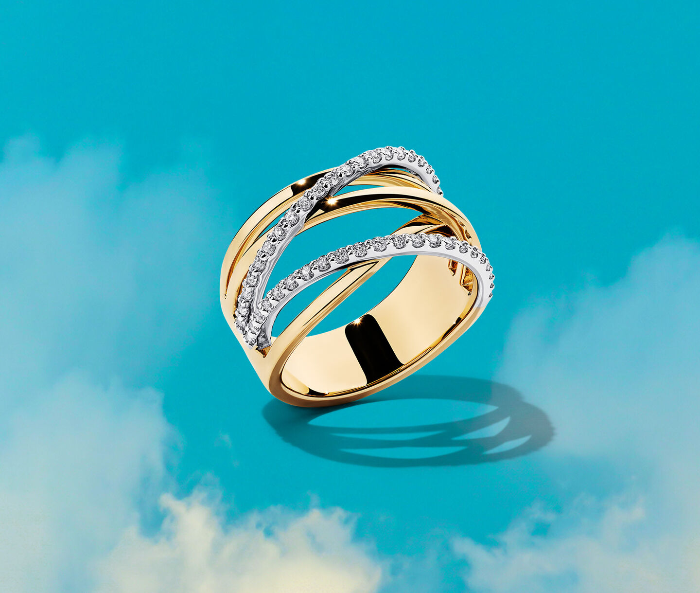 Bague Birks Ros&eacute;e du Matin en or jaune et diamants