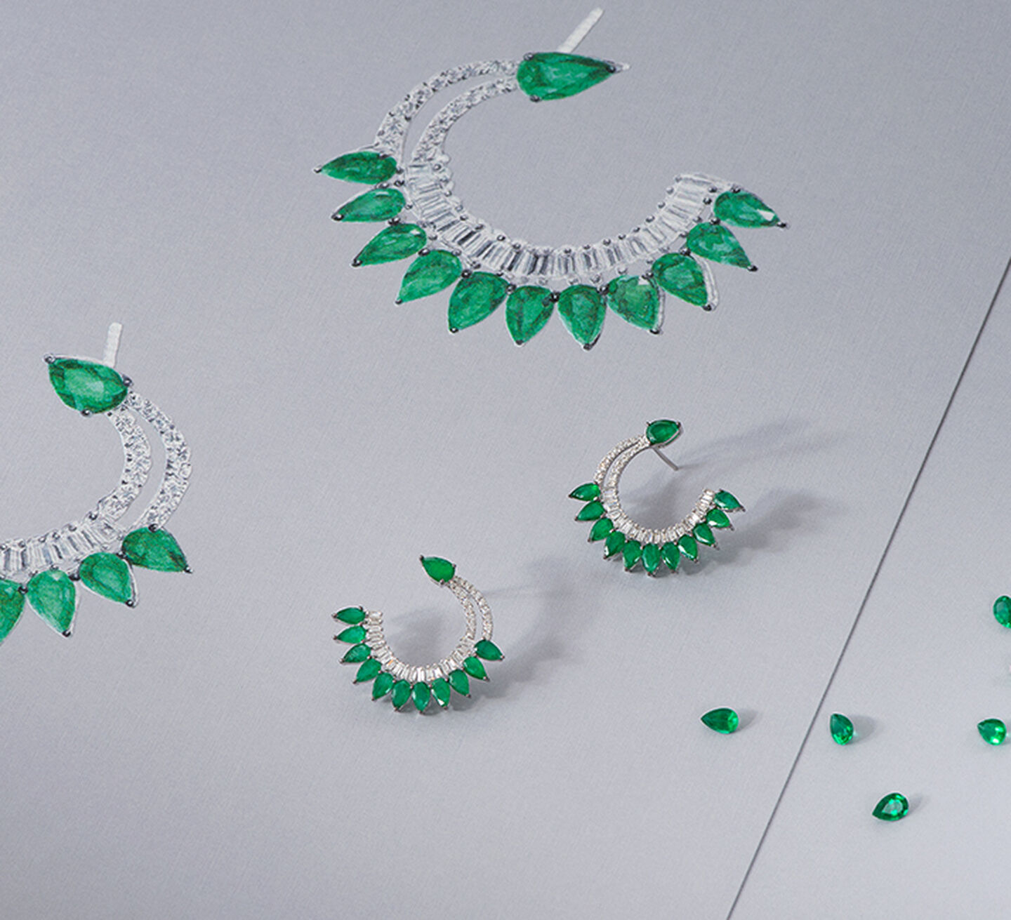 Green emerald hoop earrings