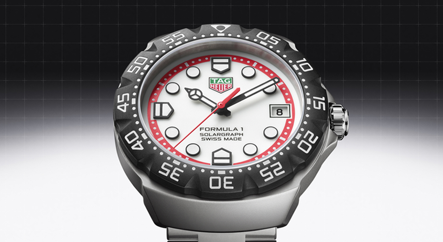 TAG Heuer Formula 1 watch on a Black and white background.
