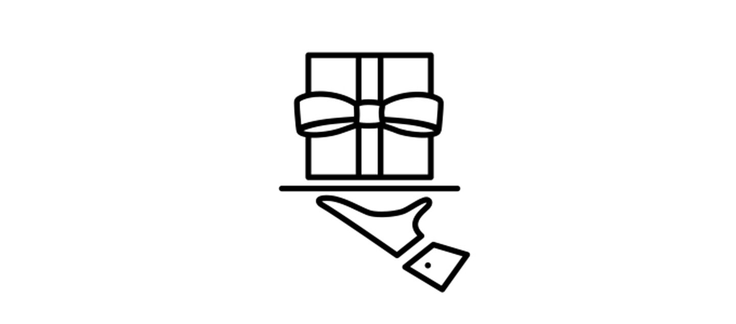 Illustration d'une main tenant un paquet cadeau