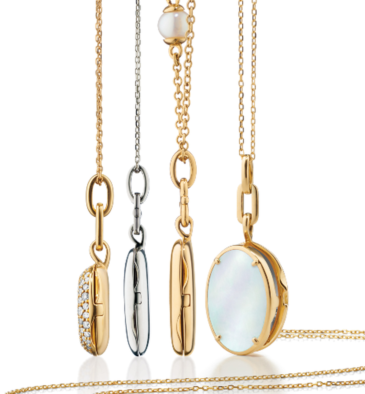 Four Monica Rich Kosann locket necklaces. 