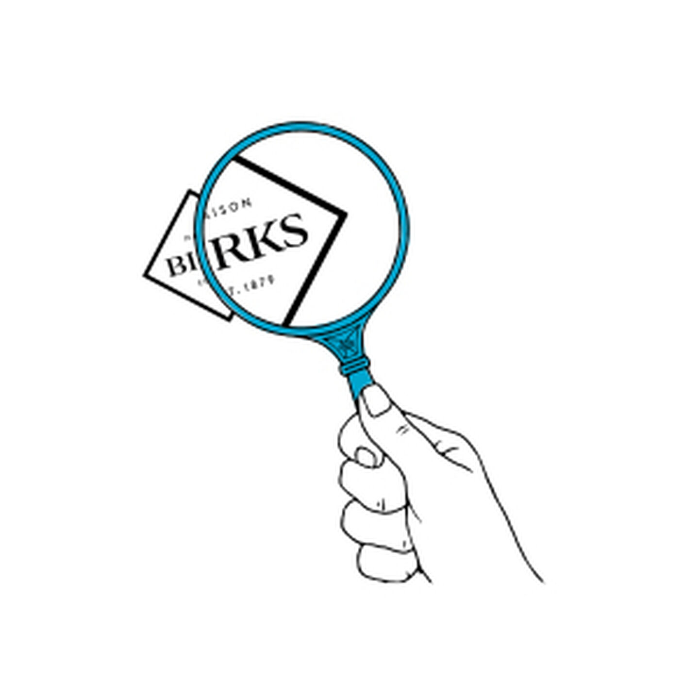 Illustration d'une loupe de couleur bleue avec le logo de Maison Birks.