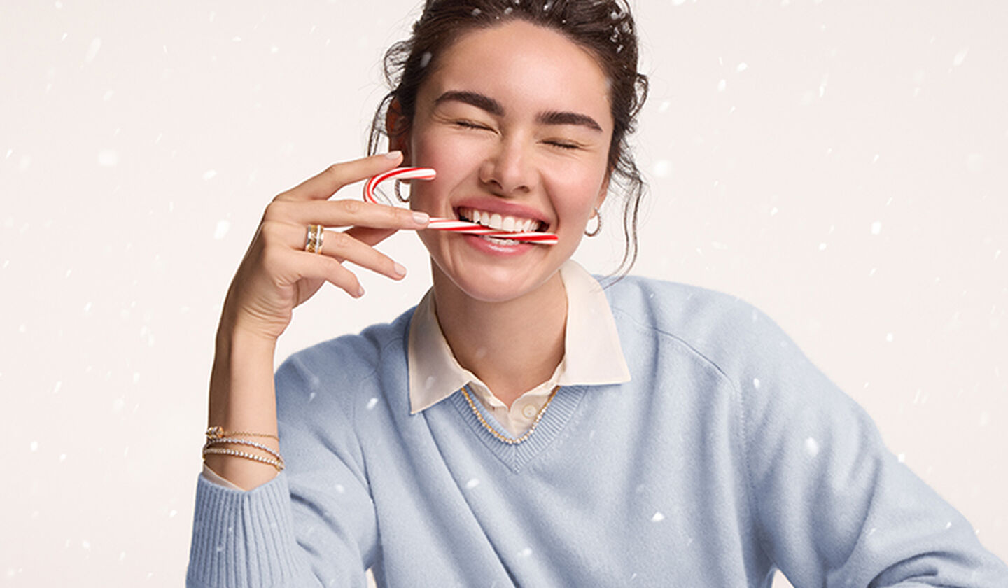 A person wearing Birks Dare to dream and diamond essentials jewellery. collection