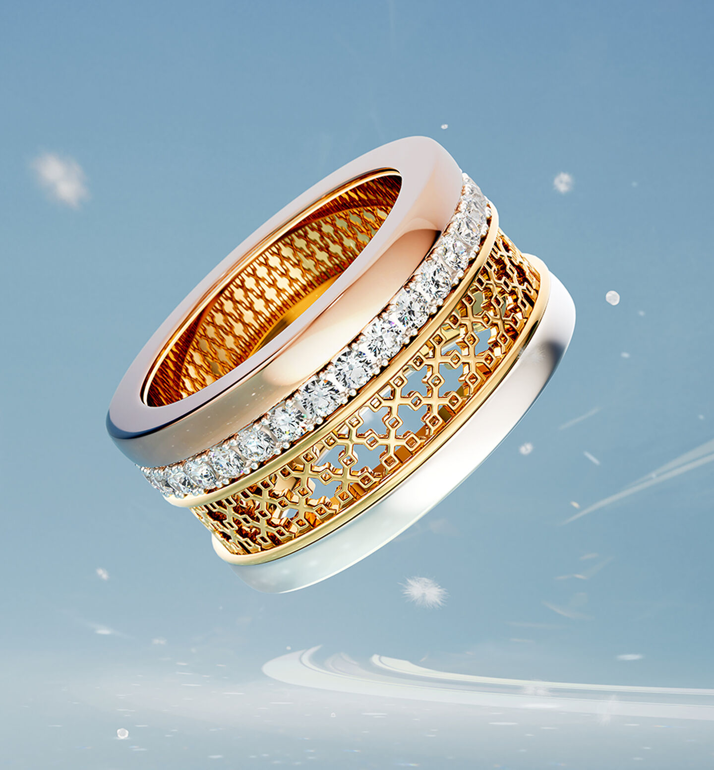 Birks dare to dream ring on a blue snowy background