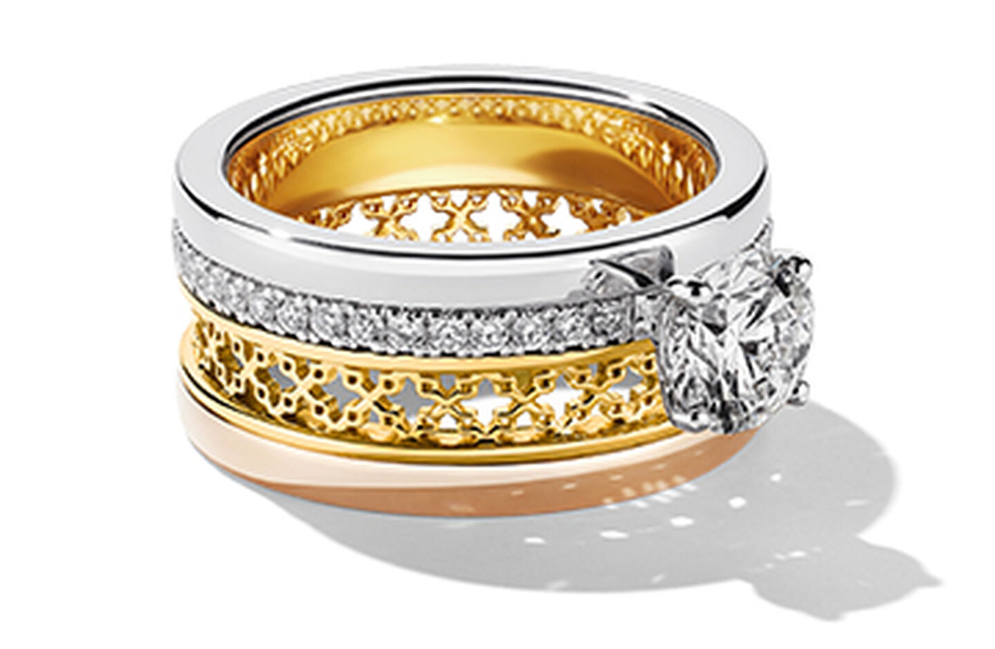Birks Dare to Dream Bague de fiançailles en diamant solitaire, trio d'or