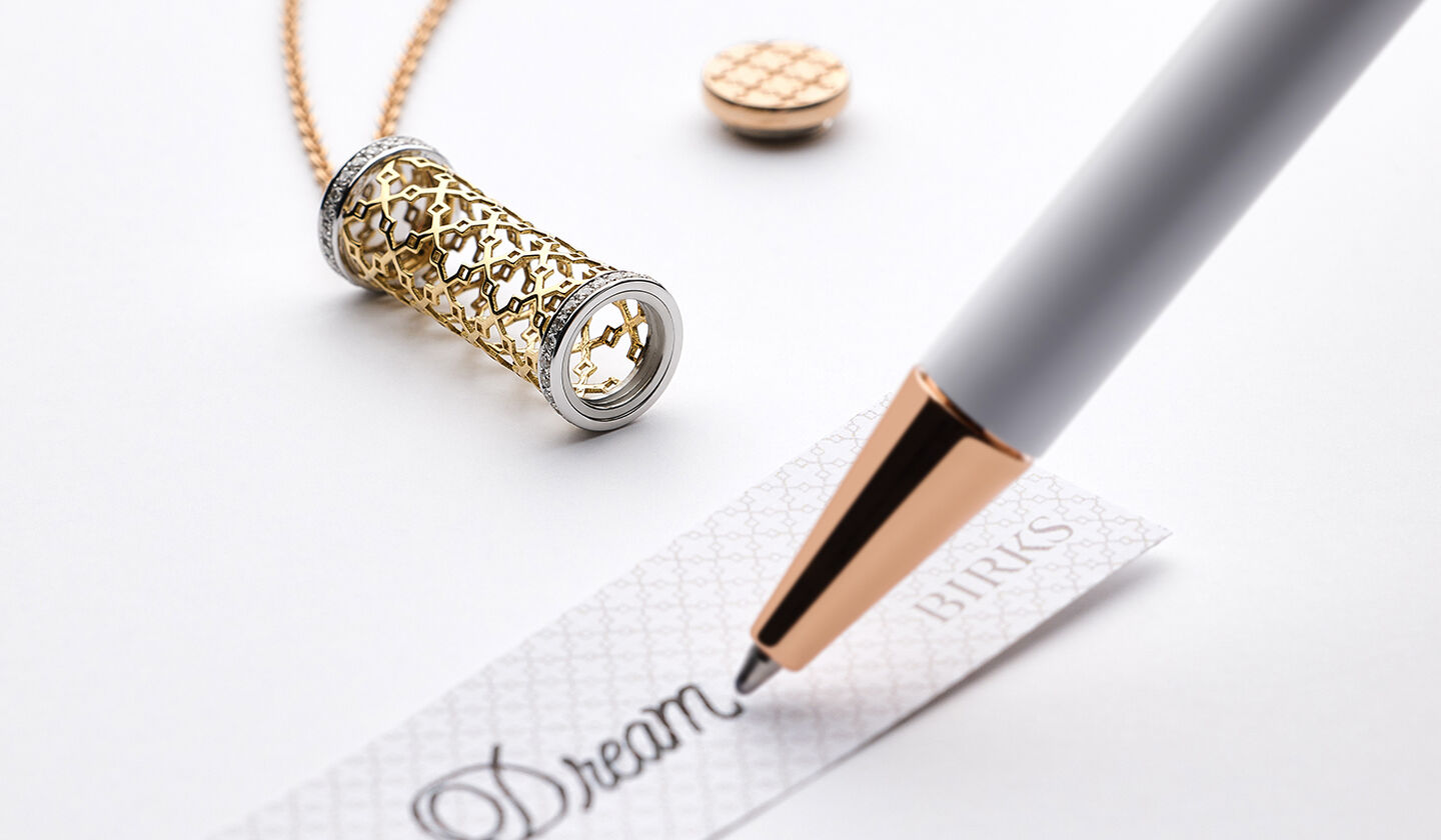 Birks Dare to Dream message pendant. 