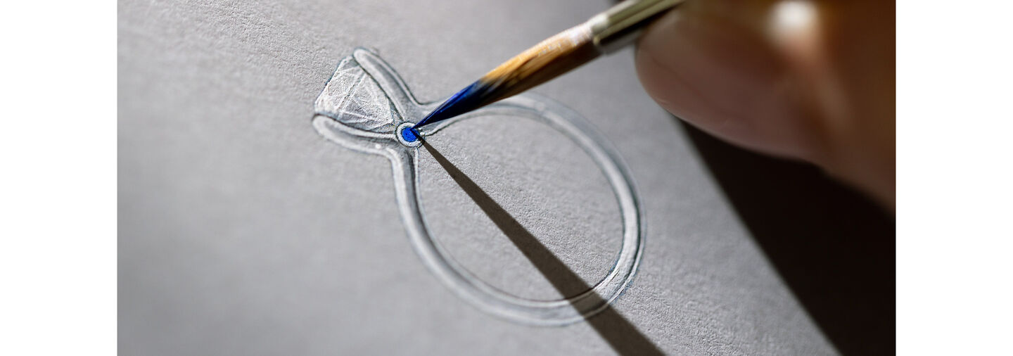 An illustration of a Birks Blue diamond engagement ring.