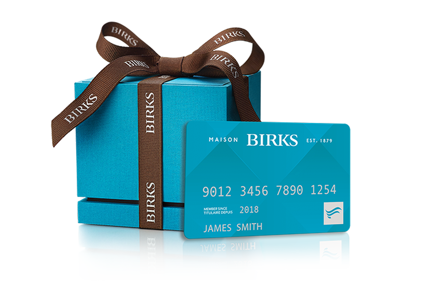 The signature Birks blue box with a Maison Birks Flexiticard