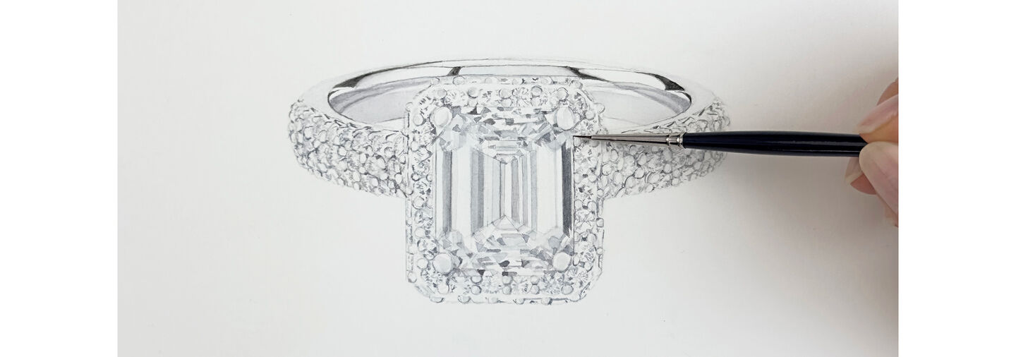 Illustration of a Birks Square Phllips engagement ring.