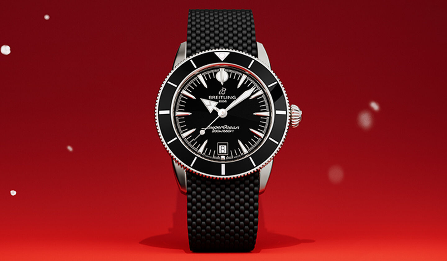 Breitling superocean on a red holiday background.