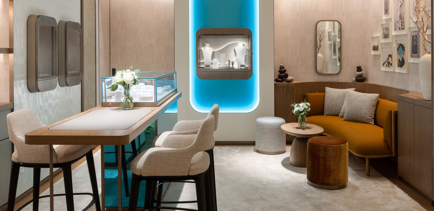 An internal view of the Birks Bridal Bar at Royalmount store.