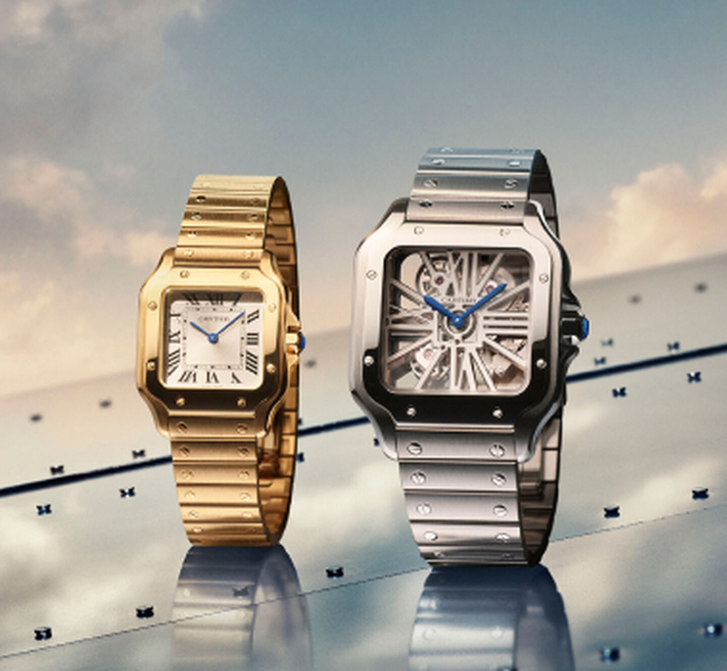 Two Santos de Cartier watches.