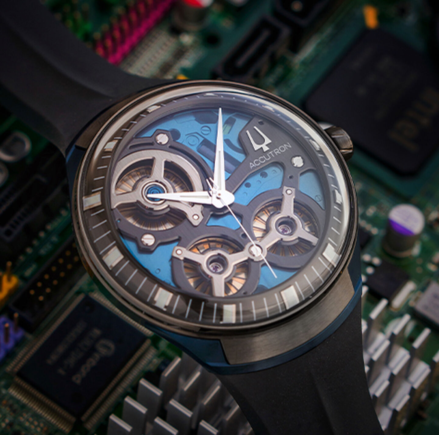 Accutron DNA watch on a desk.