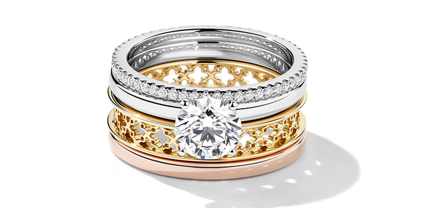 Pink, Yellow and White Gold Ring Stack