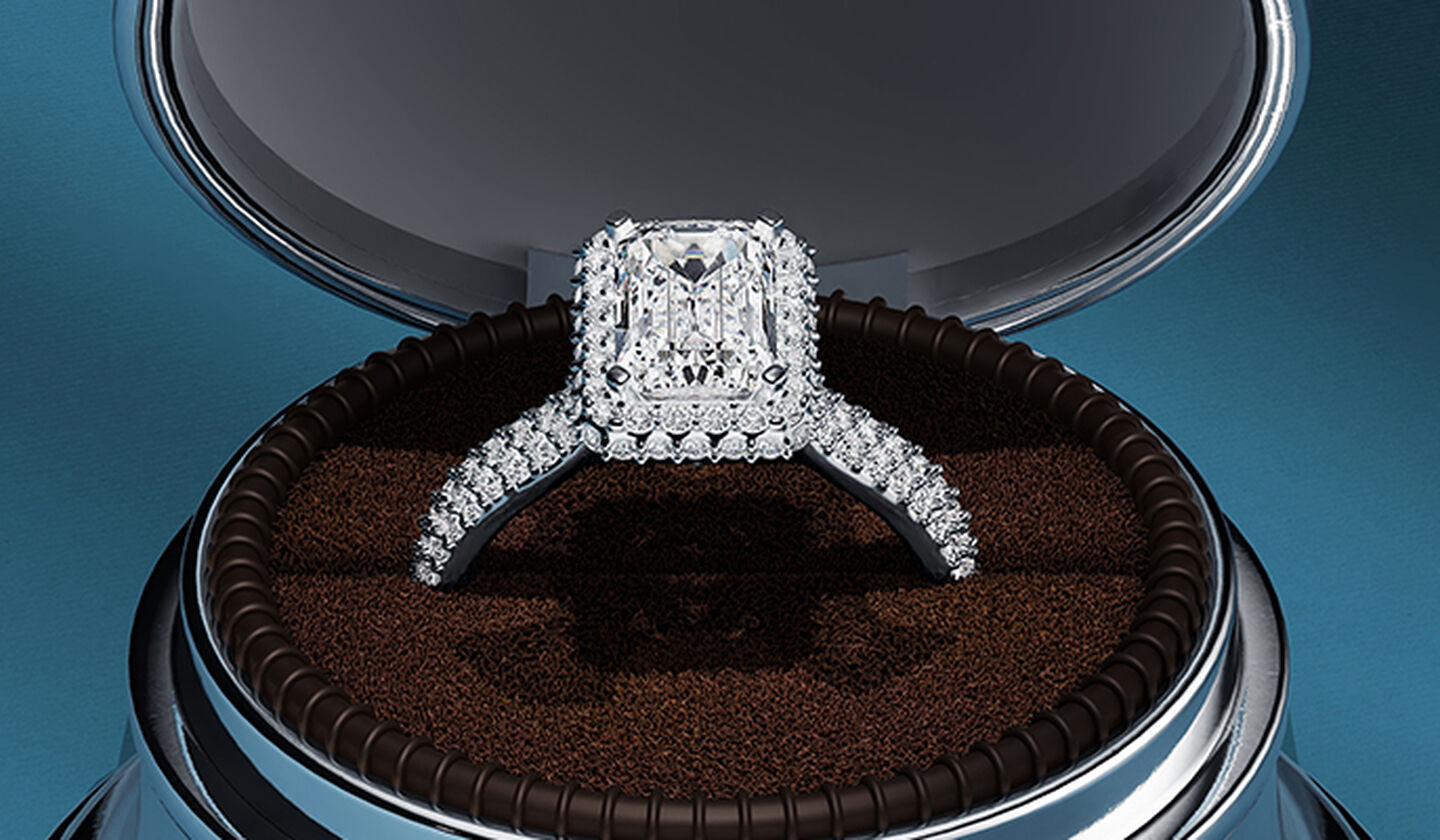 Bague de fiançailles Birks Square Phillips à diamant solitaire rond.