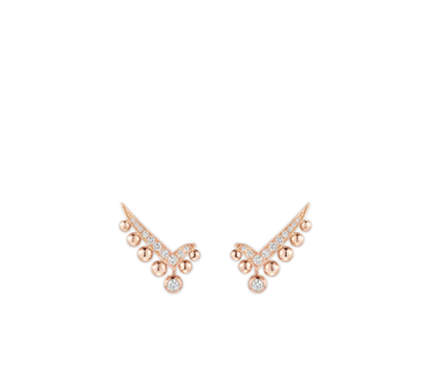 Chaumet diiamond and gold earrings on a white background.