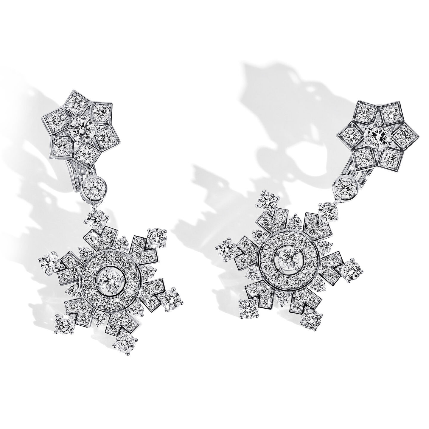 Birks Snowflake High Jewellery diamond drop earrings.