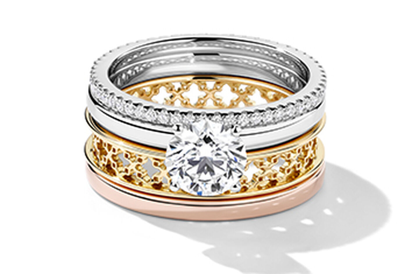 Tri-gold diamond ring