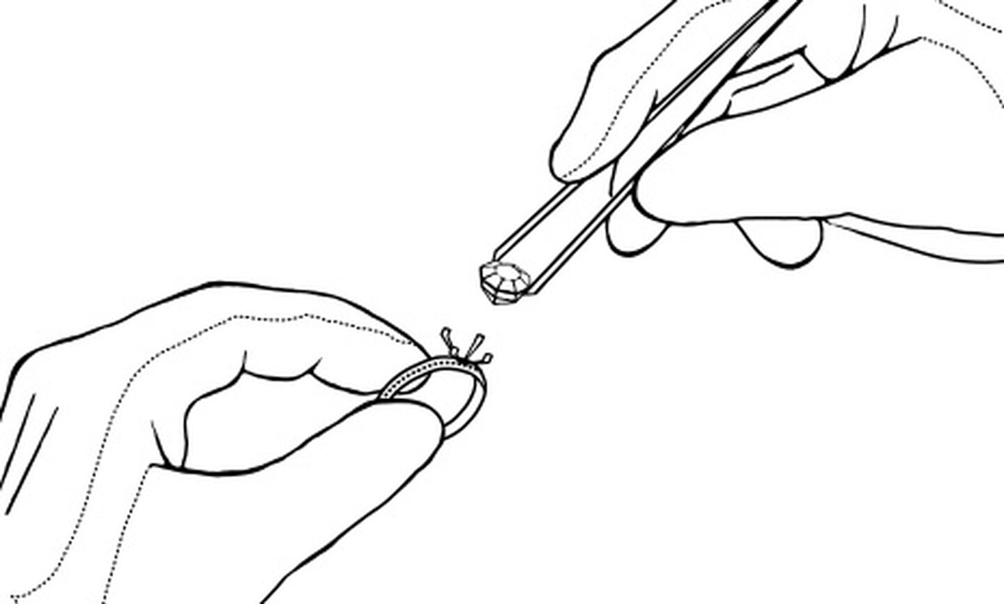 Illustration d'une main fabriquant une bague de fiançailles.