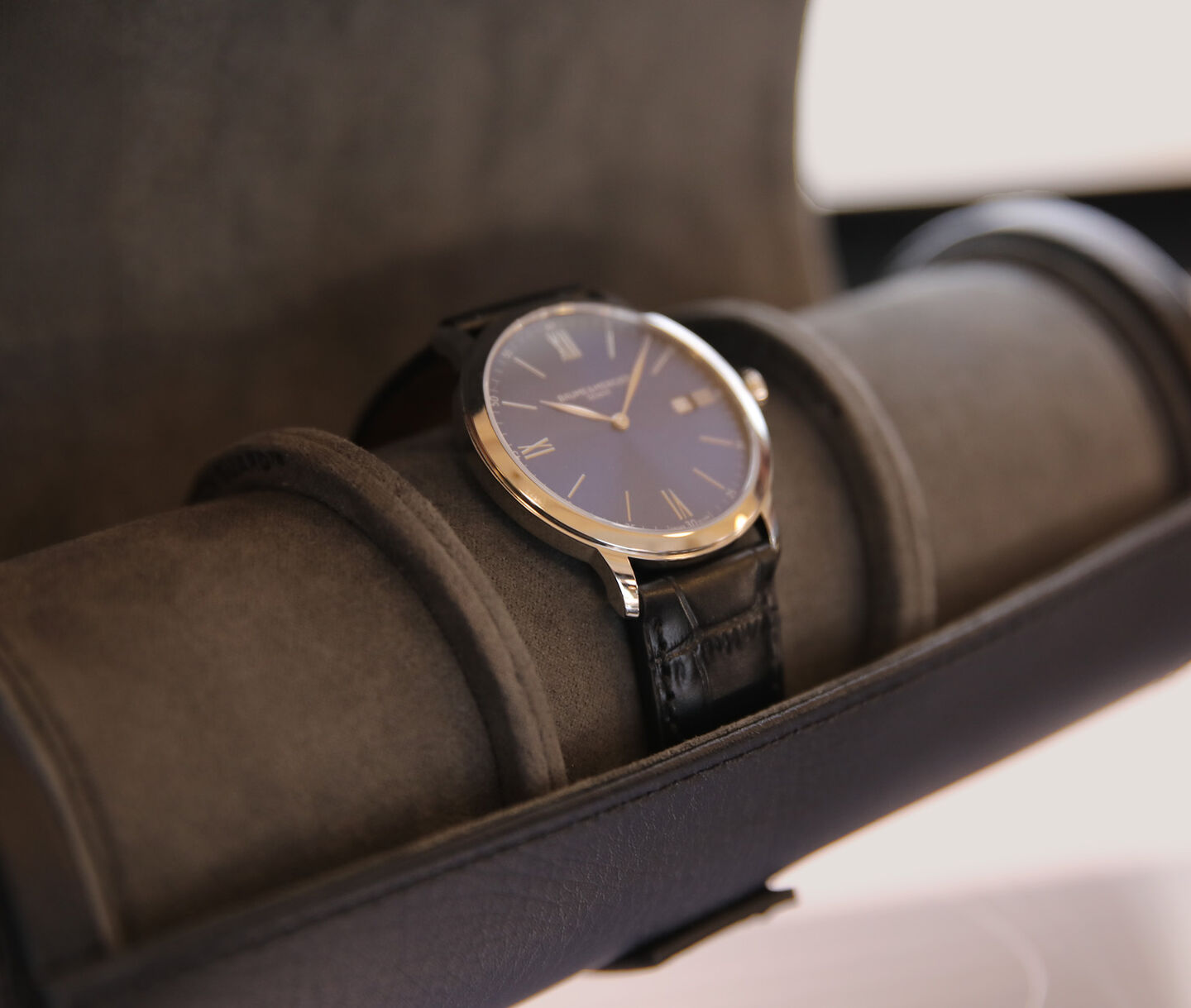 Watch in a WOLF watch roll.