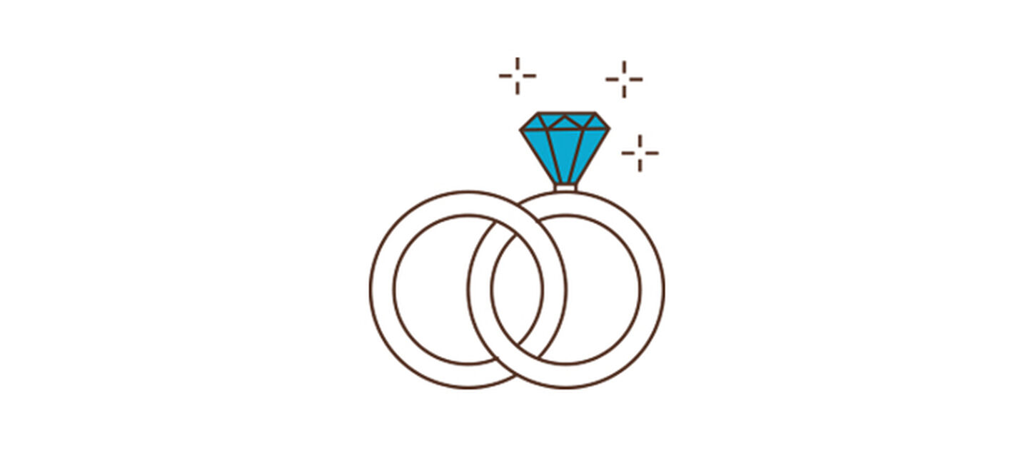 An illustration of an engagement ring in blue.