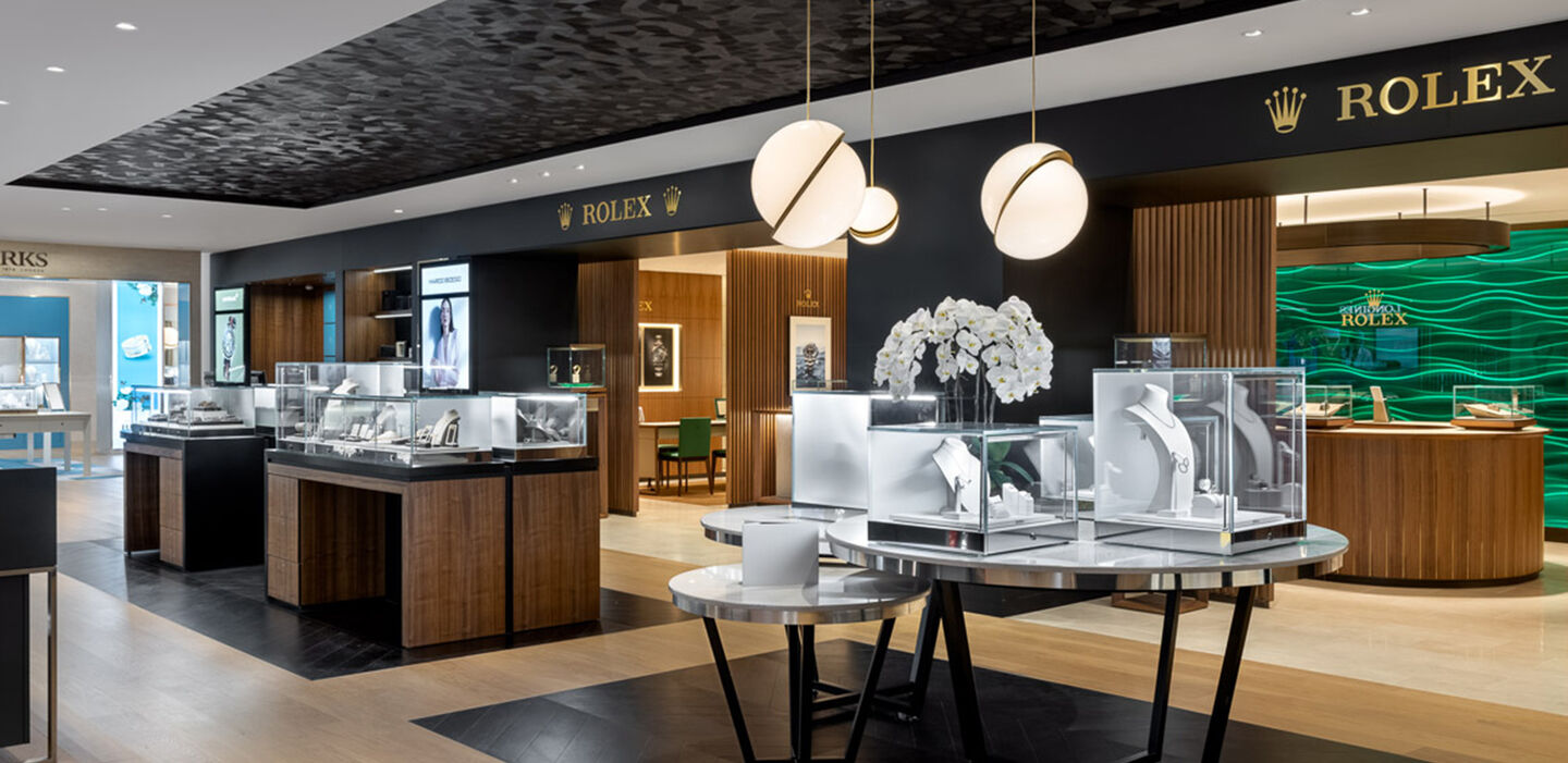 The showcases of jewellery and watches at Maison Birks in downtown Calgary.