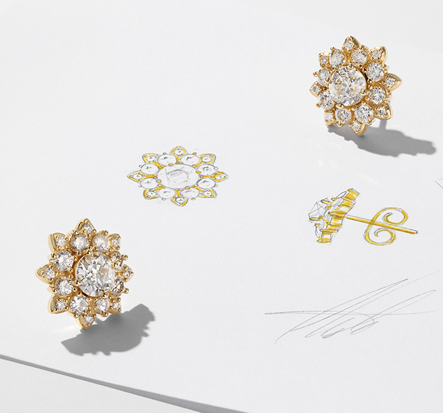 Maison Birks Bespoke diamond and gold earrings.