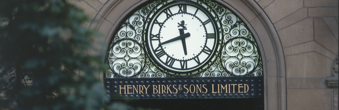 Clock on the Maison Birks Flagship Store in Montreal