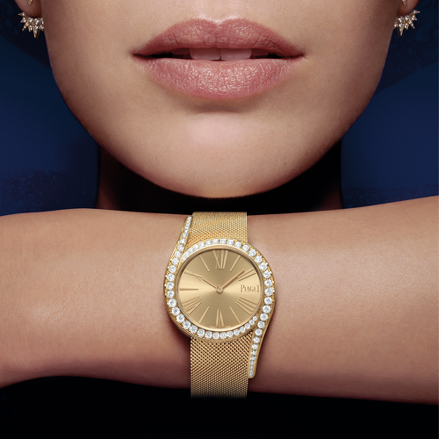 A woman wearing a Piaget watch.