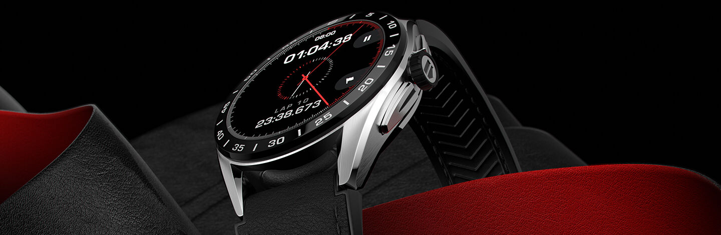 smart watch with a silver bezel and a black band