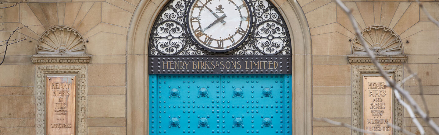 Clock on the Maison Birks Flagship store in Montreal