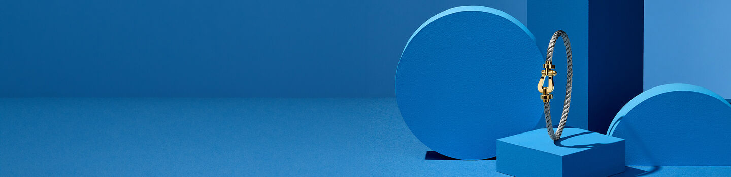 FRED Force 10 cable bracelet on a blue background.