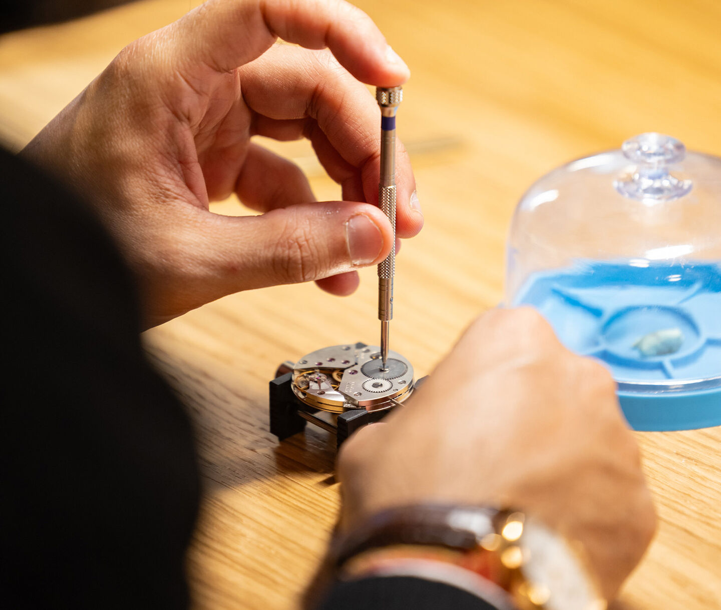 A watched being worked on at the Maison Birks Atelier.