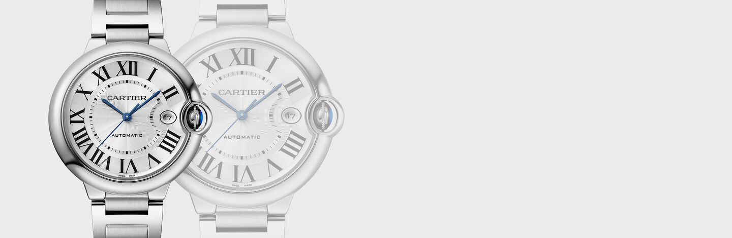 Stainless steel watch with a white face and roman numerals