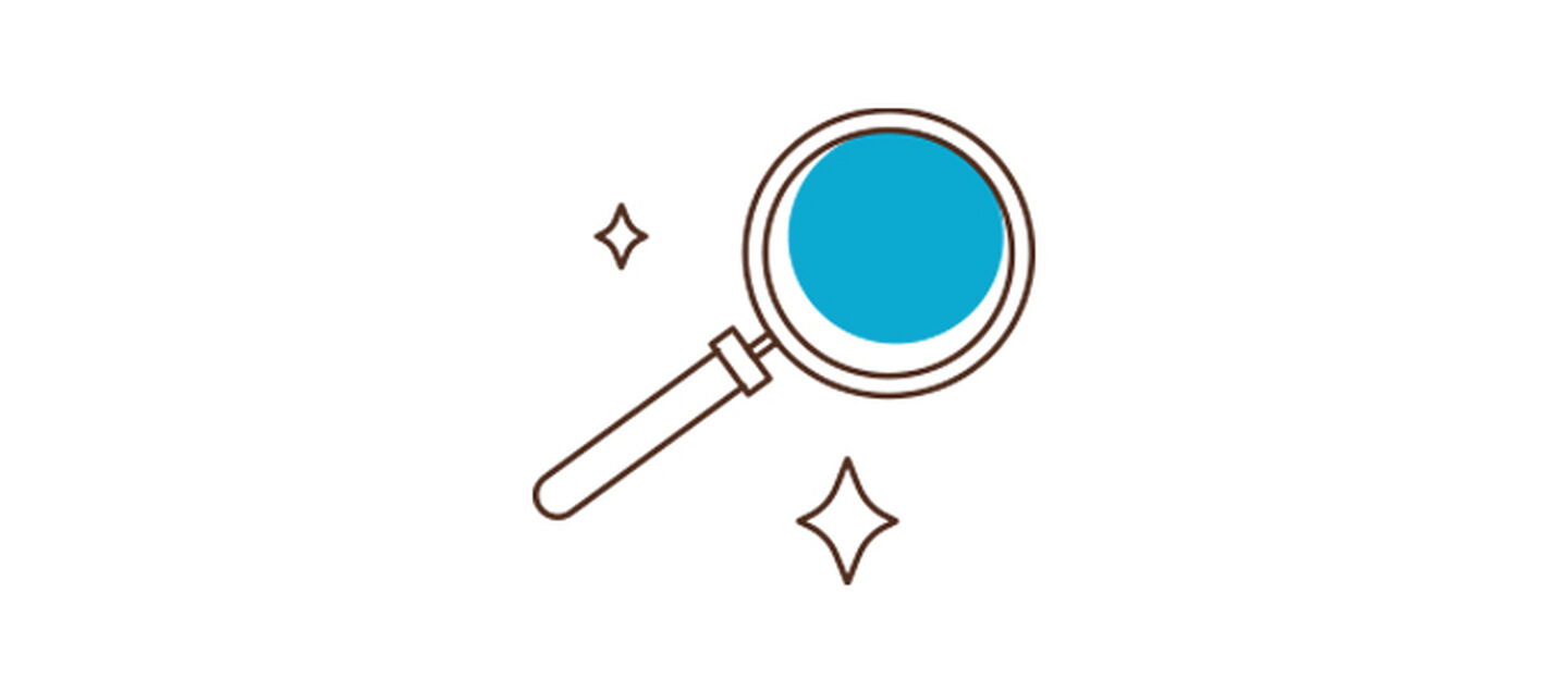 An illustration of a magnifying glass in blue.