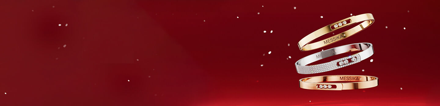 Bracelets Move de Messika sur un fond rouge festif 