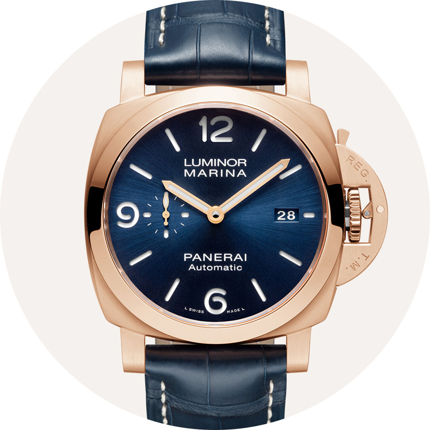 Panerai watch on a grey background.