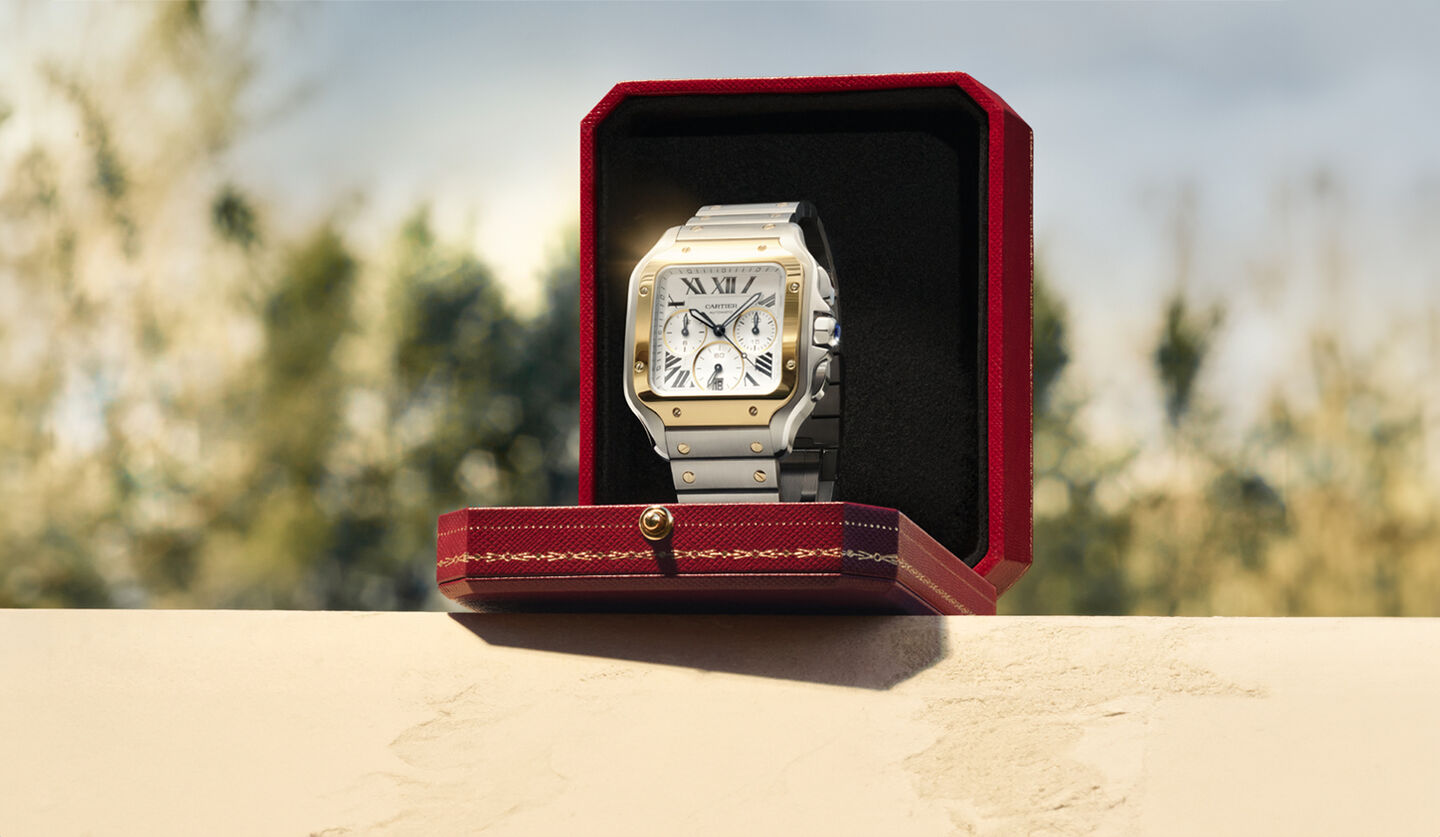 Santos de Cartier watch in its box.