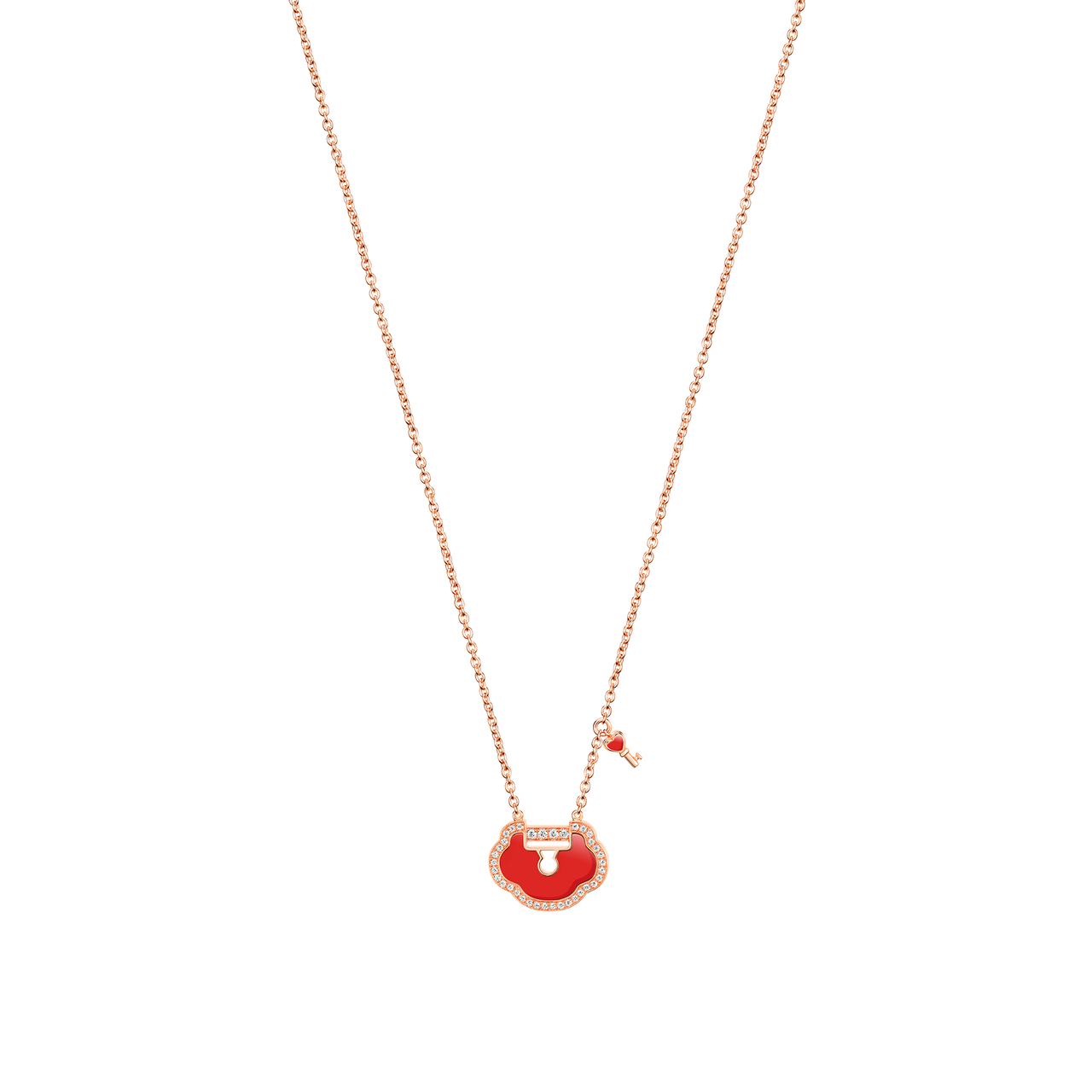 Qeelin Yu Yi Rose Gold Necklace with Diamonds and Red Agate YYL-040-NL-RGDRA Front image number 0