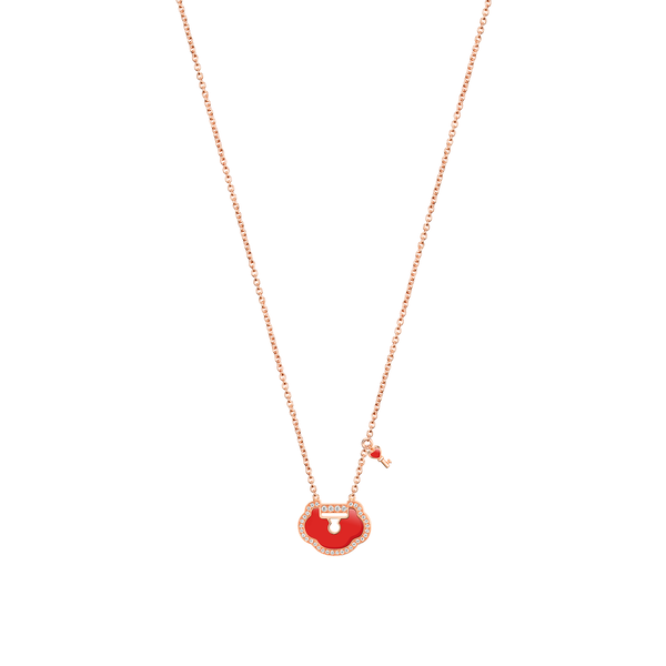 Yu Yi Rose Gold, Red Agate and Diamond Pendant