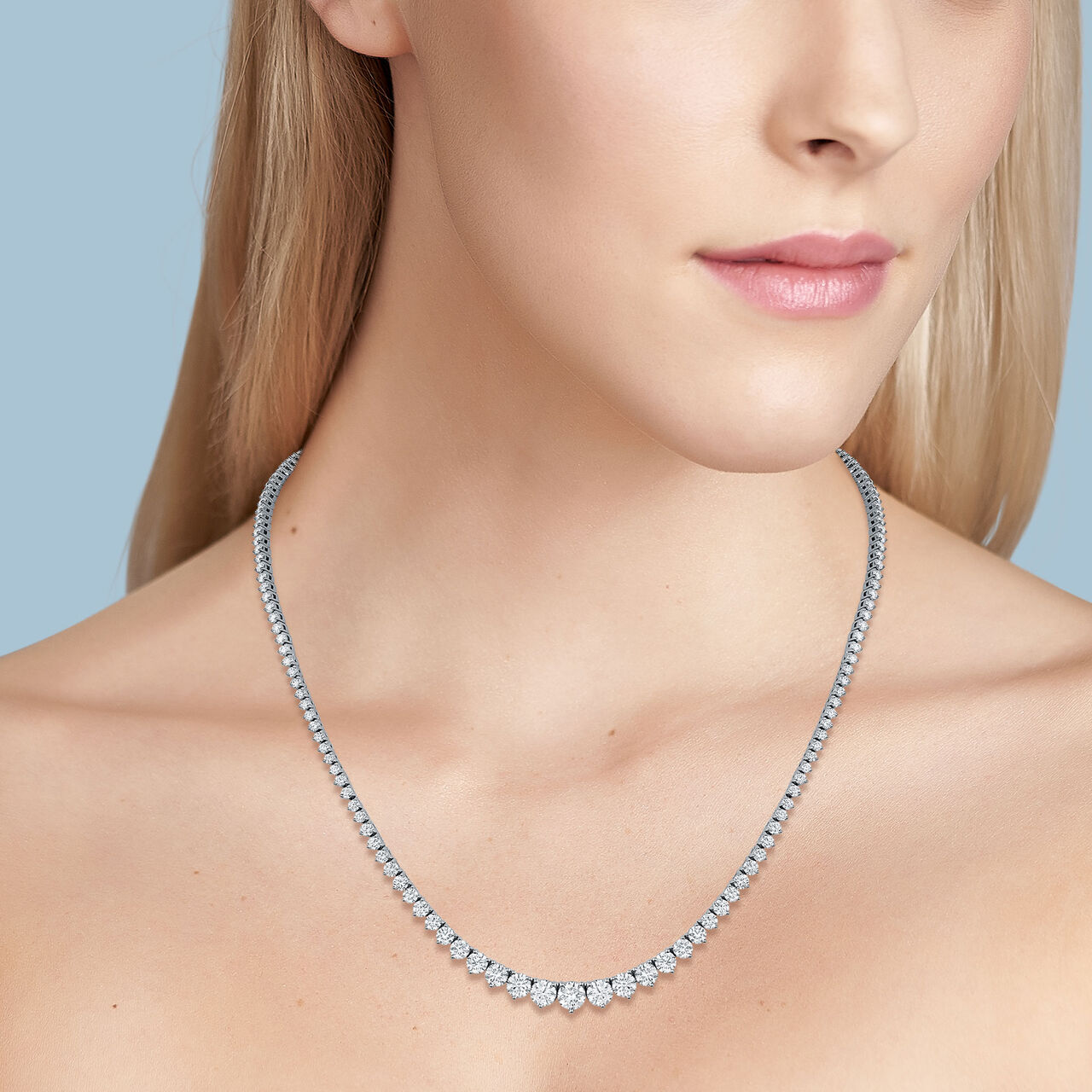 White Gold Riviera Necklace with Graduated Diamonds image number 2
