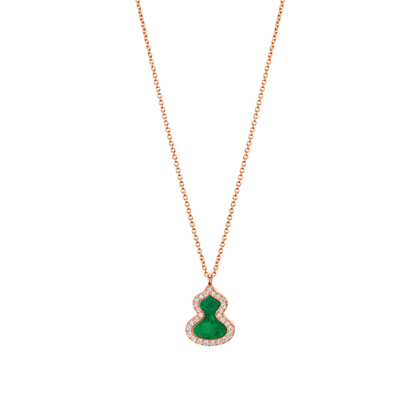 Pendentif Wulu Petite en or rose avec jade et pavé de diamants