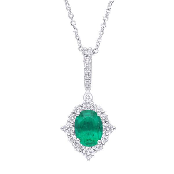Pendentif avec émeraude ovale et halo de diamants