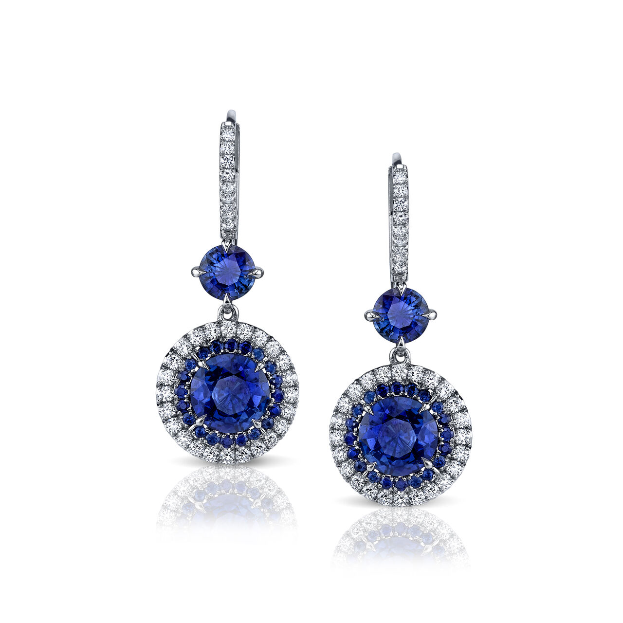omi prive round sapphire and diamond drop earrings e1306 front image number 0